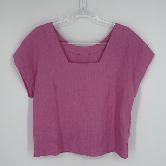 Madewell 100% Linen Square Back Crew Neck Top Retro Pink Women's Size XS - Picture 3 of 8